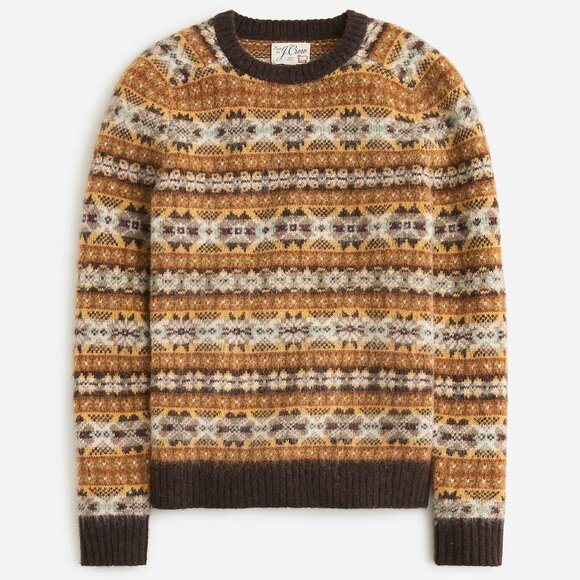 NWT J Crew 100% Brushed Wool Geometric Fair Isle in Brown - Picture 1 of 2